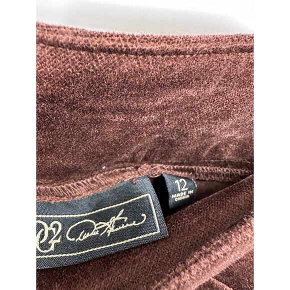 DG2 Brown Faux Suede Wide Leg Pants Size 12 NWT Pull On High Waisted Stretch - Picture 6 of 7